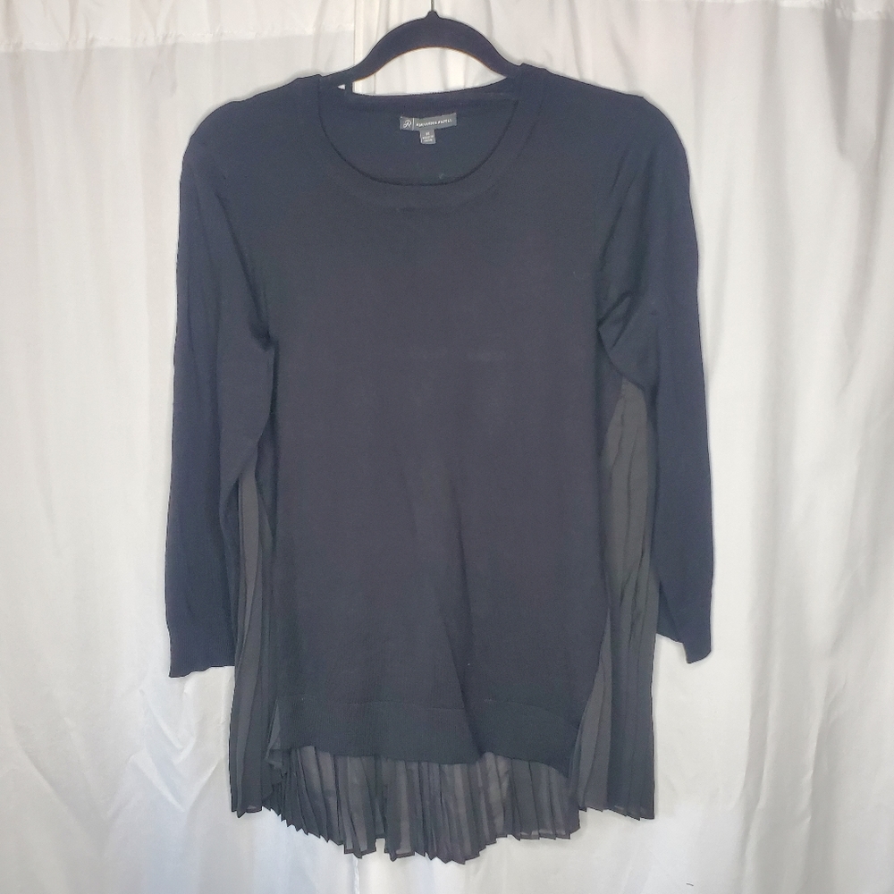 ♤ Adrianna Papell Black Long-sleeved Knit and Chiffon Blouse Size Medium
